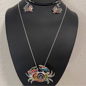 Necklace & Earrings Set Sterling Silver 925 Snake Chain Colorful Enamel Crab